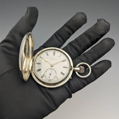 1892年 英国アンティーク ジョン・ベネット 懐中時計 銀側ハンターケース 動作良好